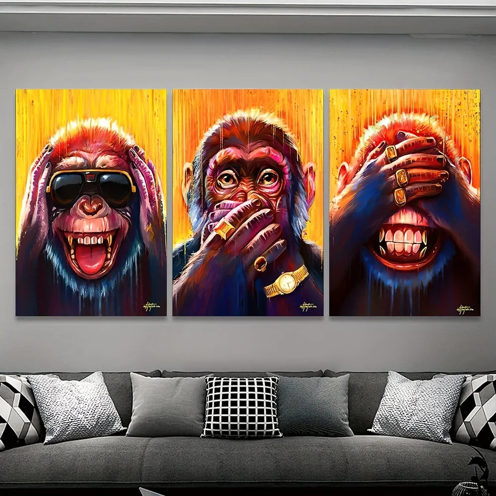 3pcs Three Funny Animal Monkey Posters and Prints Animal Earphone Canvas Paintings For Kids Living Room Wall Art Decor Posters 3pcs Three Funny Animal Monkey Posters and Prints Animal Earphone Canvas Paintings For Kids Living Room Wall Art Decor Posters
